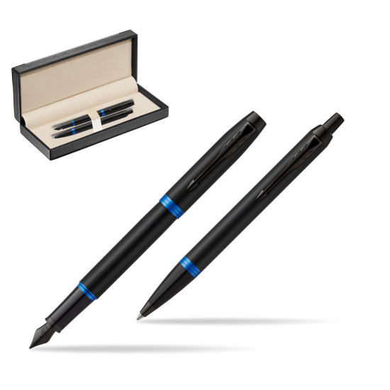 Parker IM VIBRANT RING Marine Blue Penna Stilografica +  Penna a Sfera Set regalo in classic box black