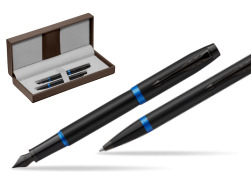 Parker IM VIBRANT RING Marine Blue Fountain Pen + Ballpoint Pen in a Gift Box in the brown leather box