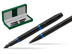 Parker IM VIBRANT RING Marine Blue Fountain Pen + Ballpoint Pen in a Gift Box in the green leather box