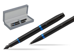 Parker IM VIBRANT RING Marine Blue Penna Stilografica +  Penna a Sfera Set regalo in suede box grey