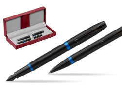 Parker IM VIBRANT RING Marine Blue Fountain Pen + Ballpoint Pen in a Gift Box in the red leather box