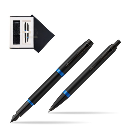 Parker IM VIBRANT RING Marine Blue Penna Stilografica +  Penna a Sfera Set regalo in suede box black