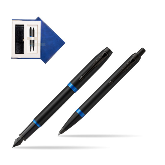 Parker IM VIBRANT RING Marine Blue Penna Stilografica +  Penna a Sfera Set regalo in suede box navy blue