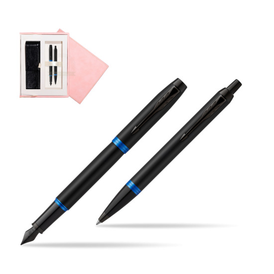 Parker IM VIBRANT RING Marine Blue Penna Stilografica +  Penna a Sfera Set regalo in suede box pink