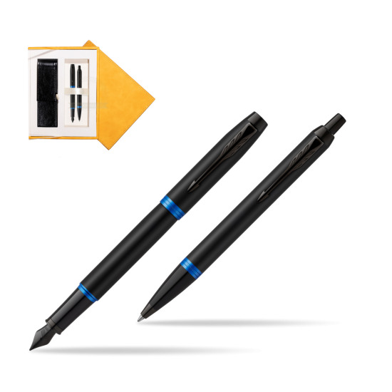 Parker IM VIBRANT RING Marine Blue Penna Stilografica +  Penna a Sfera Set regalo in suede box yellow