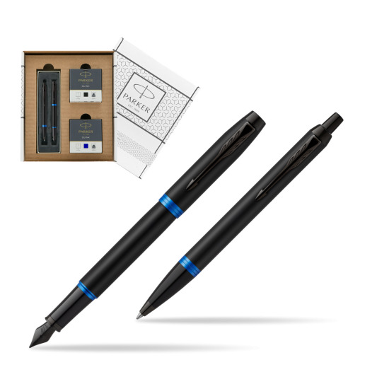 Parker IM VIBRANT RING Marine Blue Penna Stilografica +  Penna a Sfera Set regalo in a Parker Eco White box