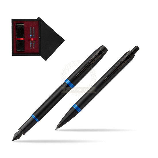 Parker IM VIBRANT RING Marine Blue Penna Stilografica +  Penna a Sfera Set regalo in double wooden box Black Double Maroon