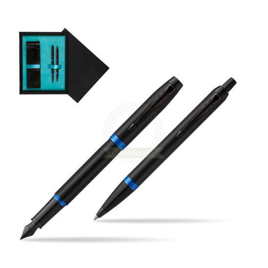 Parker IM VIBRANT RING Marine Blue Penna Stilografica +  Penna a Sfera Set regalo in double wooden box Black Double Turquoise
