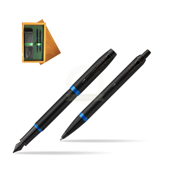 Parker IM VIBRANT RING Marine Blue Penna Stilografica +  Penna a Sfera Set regalo in double wooden box Honey Green