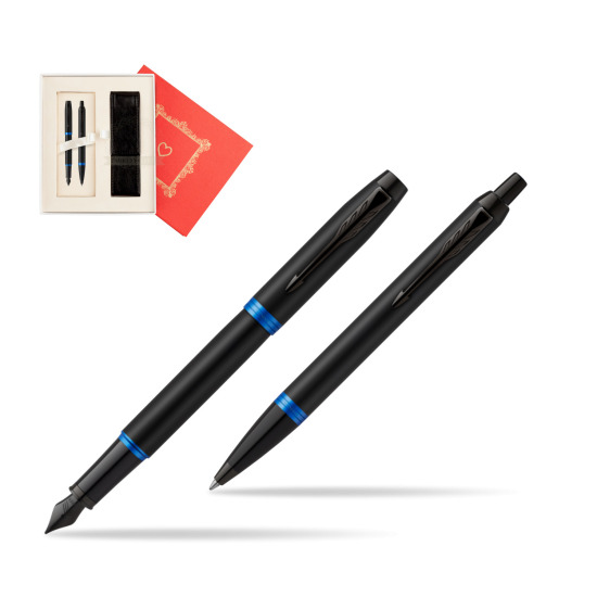 Parker IM VIBRANT RING Marine Blue Penna Stilografica +  Penna a Sfera Set regalo  "Red Love"