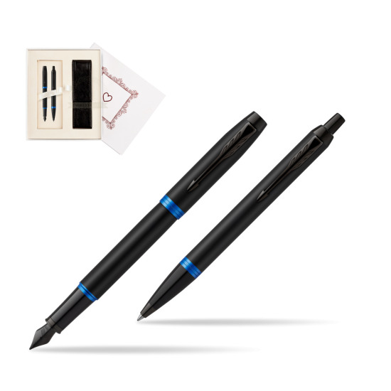 Parker IM VIBRANT RING Marine Blue Penna Stilografica +  Penna a Sfera Set regalo  "Pure Love"