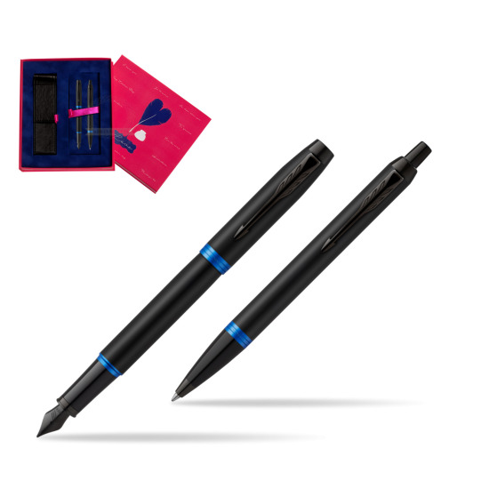 Parker IM VIBRANT RING Marine Blue Penna Stilografica +  Penna a Sfera Set regalo  Love