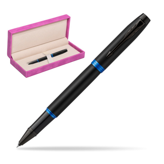 Parker IM PROFESSIONALS VIBRANT RING Marine Blue Rollerball in suede box fuchsia