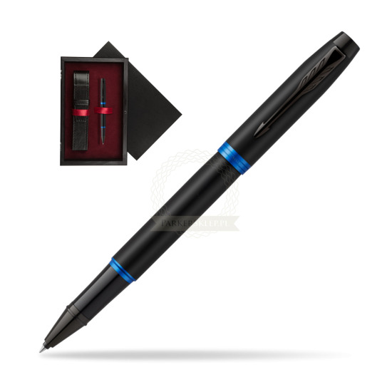 Parker IM PROFESSIONALS VIBRANT RING Marine Blue Rollerball in single wooden box Black Single Maroon