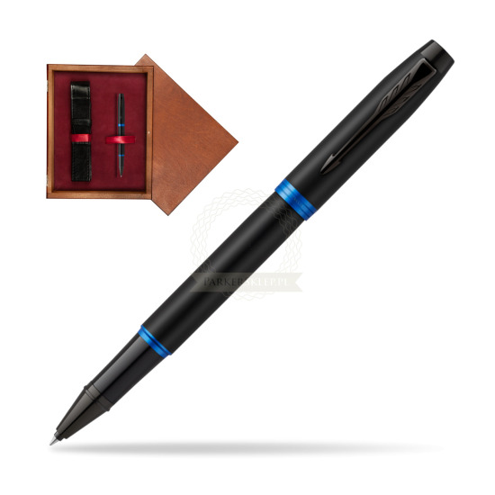 Parker IM PROFESSIONALS VIBRANT RING Marine Blue Rollerball in single wooden box Mahogany Single Maroon