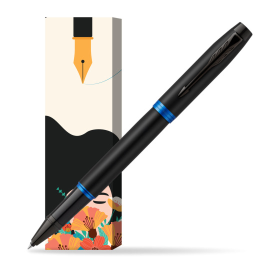 Parker IM PROFESSIONALS VIBRANT RING Marine Blue Rollerball in cover Poppy