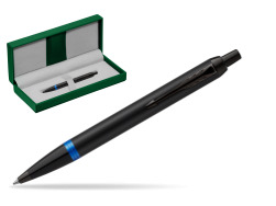 Parker IM PROFESSIONALS VIBRANT RING Marine Blue Ballpoint Pen in the green leather box