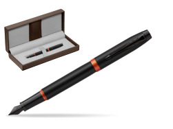 Parker IM PROFESSIONALS VIBRANT RING Flame Orange Fountain Pen in the brown leather box