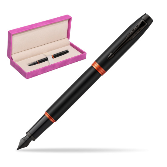 Parker IM PROFESSIONALS VIBRANT RING Flame Orange Penna Stilografica in suede box fuchsia
