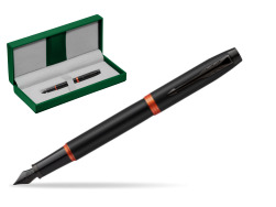 Parker IM PROFESSIONALS VIBRANT RING Flame Orange Fountain Pen in the green leather box