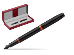 Parker IM PROFESSIONALS VIBRANT RING Flame Orange Fountain Pen in the red leather box