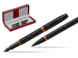 Parker IM VIBRANT RING Flame Orange Fountain Pen + Ballpoint Pen in a Gift Box in the red leather box