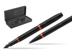 Parker IM VIBRANT RING Flame Orange Penna Stilografica +  Penna a Sfera Set regalo in original Parker Prestige box