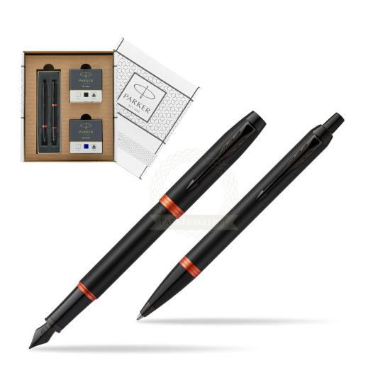 Parker IM VIBRANT RING Flame Orange Penna Stilografica +  Penna a Sfera Set regalo in a Parker Eco White box