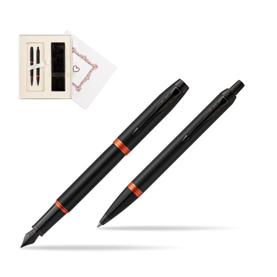 Parker IM VIBRANT RING Flame Orange Penna Stilografica +  Penna a Sfera Set regalo  "Pure Love"