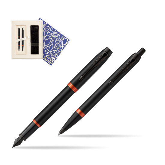 Parker IM VIBRANT RING Flame Orange Penna Stilografica +  Penna a Sfera Set regalo  Universal Crystal Blue