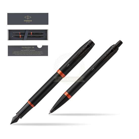 Parker IM VIBRANT RING Flame Orange Penna Stilografica +  Penna a Sfera Set regalo 
