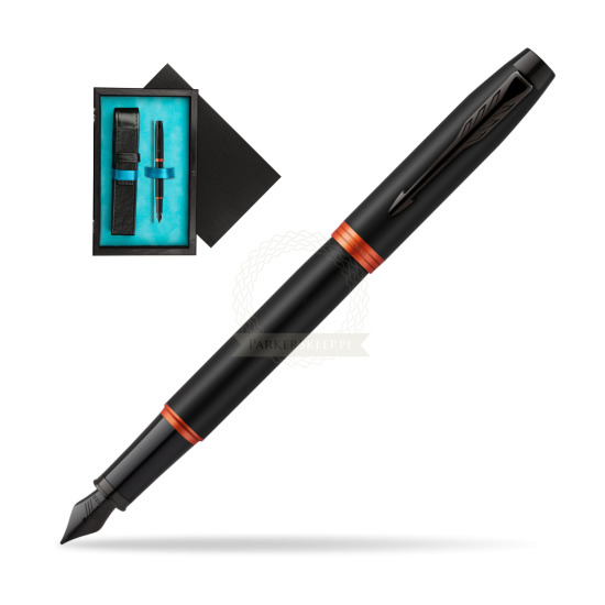 Parker IM PROFESSIONALS VIBRANT RING Flame Orange Penna Stilografica in single wooden box Black Single Turquoise