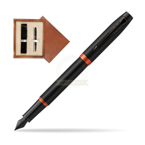 Parker IM PROFESSIONALS VIBRANT RING Flame Orange Penna Stilografica in single wooden box Mahogany Single Ecru