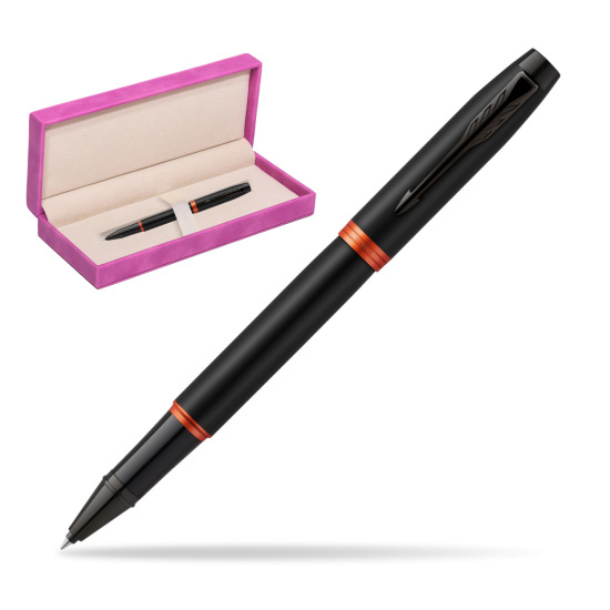 Parker IM PROFESSIONALS VIBRANT RING Flame Orange Rollerball in suede box fuchsia