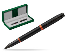Parker IM PROFESSIONALS VIBRANT RING Flame Orange Rollerball Pen in the green leather box