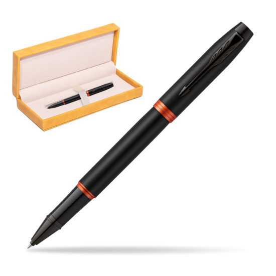 Parker IM PROFESSIONALS VIBRANT RING Flame Orange Rollerball in suede box yellow