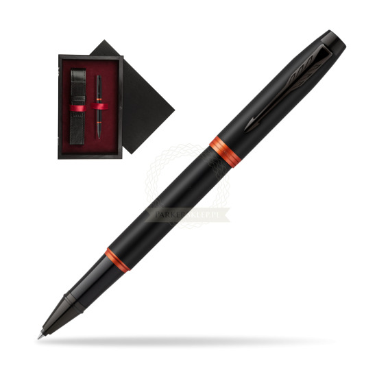 Parker IM PROFESSIONALS VIBRANT RING Flame Orange Rollerball in single wooden box Black Single Maroon