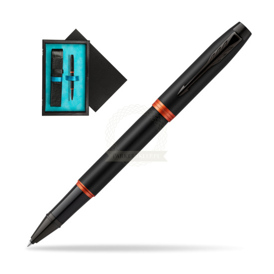 Parker IM PROFESSIONALS VIBRANT RING Flame Orange Rollerball in single wooden box Black Single Turquoise