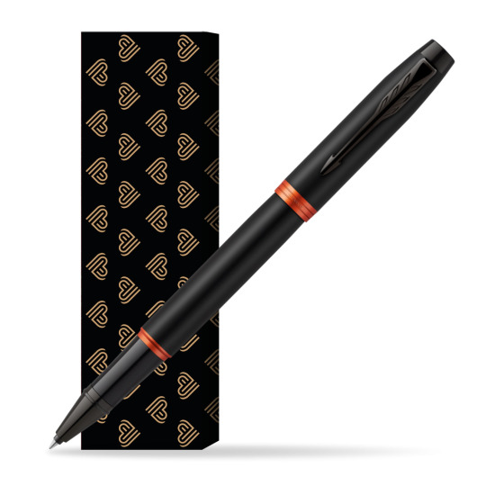 Parker IM PROFESSIONALS VIBRANT RING Flame Orange Rollerball in cover Golden Hearts