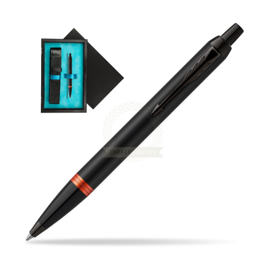 Parker IM PROFESSIONALS VIBRANT RING Flame Orange Penna a Sfera in single wooden box Black Single Turquoise