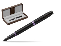 Parker IM PROFESSIONALS VIBRANT RING Amethyst Purple Fountain Pen in the brown leather box