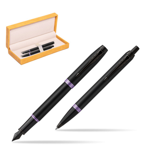 Parker IM VIBRANT RING Amethyst Purple Penna Stilografica + Penna a Sfera Set regalo in suede box yellow