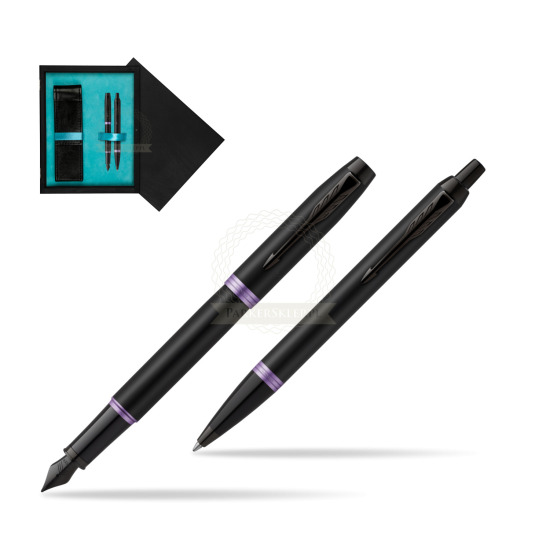 Parker IM VIBRANT RING Amethyst Purple Penna Stilografica + Penna a Sfera Set regalo in double wooden box Black Double Turquoise