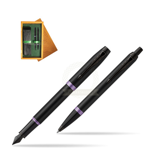 Parker IM VIBRANT RING Amethyst Purple Penna Stilografica + Penna a Sfera Set regalo in double wooden box Honey Green
