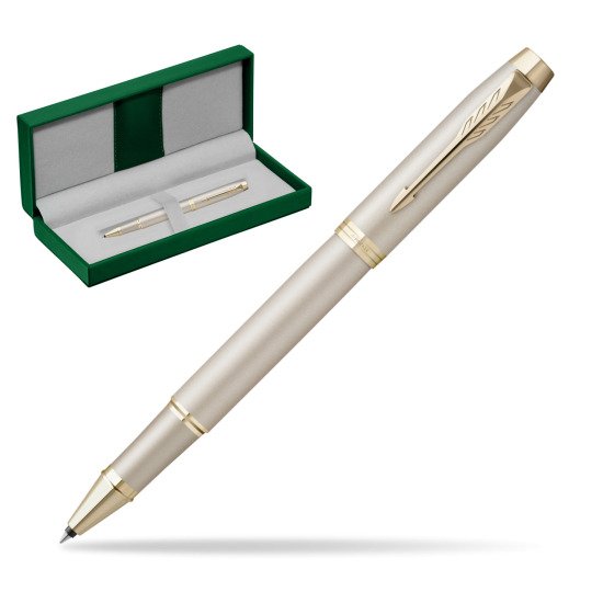 Parker IM PROFESSIONALS MONOCHROME CHAMPAGNE Rollerball Pen in the green leather box
