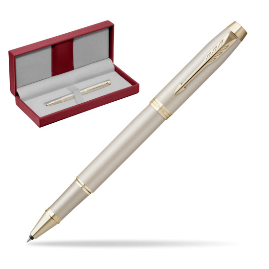 Parker IM PROFESSIONALS MONOCHROME CHAMPAGNE Rollerball Pen in the red leather box