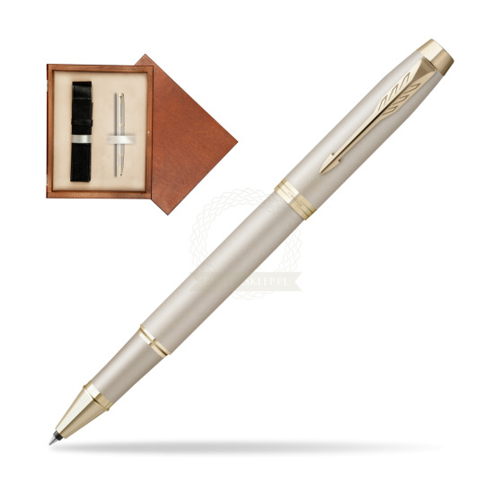 Parker IM PROFESSIONALS MONOCHROME CHAMPAGNE Penna Rollerball in single wooden box Mahogany Single Ecru