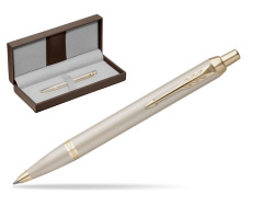 Parker IM PROFESSIONALS MONOCHROME CHAMPAGNE Ballpoint Pen in the brown leather box