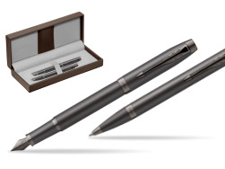 Parker Stylo-plume + Stylo-bille IM PROFESSIONALS MONOCHROME BRONZE in the brown leather box