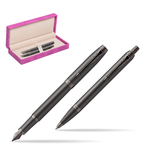 Parker Penna Stilografica + Penna Pen IM PROFESSIONALS MONOCHROME BRONZE in suede box fuchsia